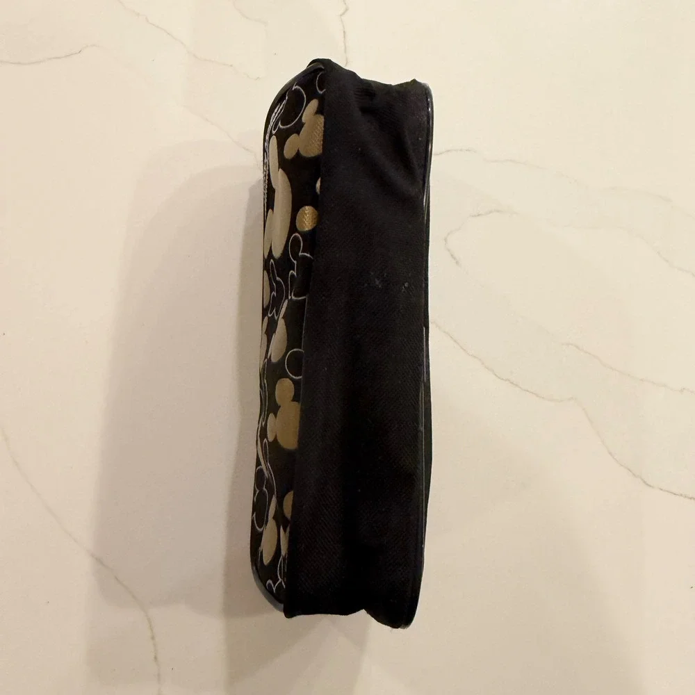 Disney Mickey Mouse Pencil Case Pouch Black Gold Metallic Silhouette Zipper‎ Bag